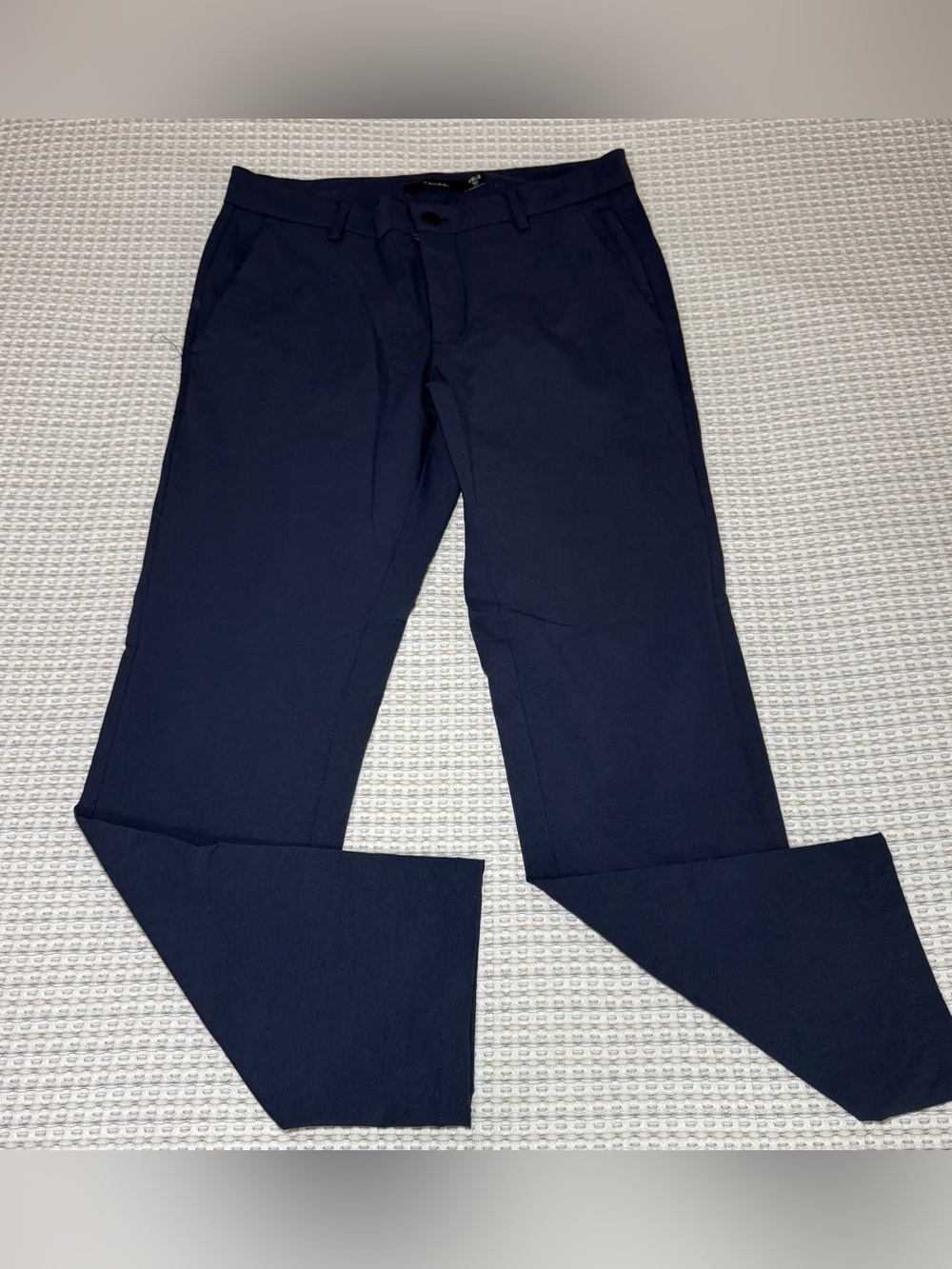 Tahari Men’s Navy Blue Solid Flat Front Casual Pants 30" Waist Pockets Button